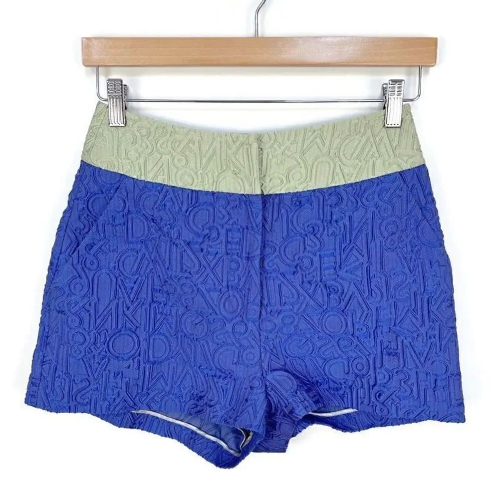NWT MARY KATRANTZOU alphabet shorts jacquard blue green high waisted resort 6